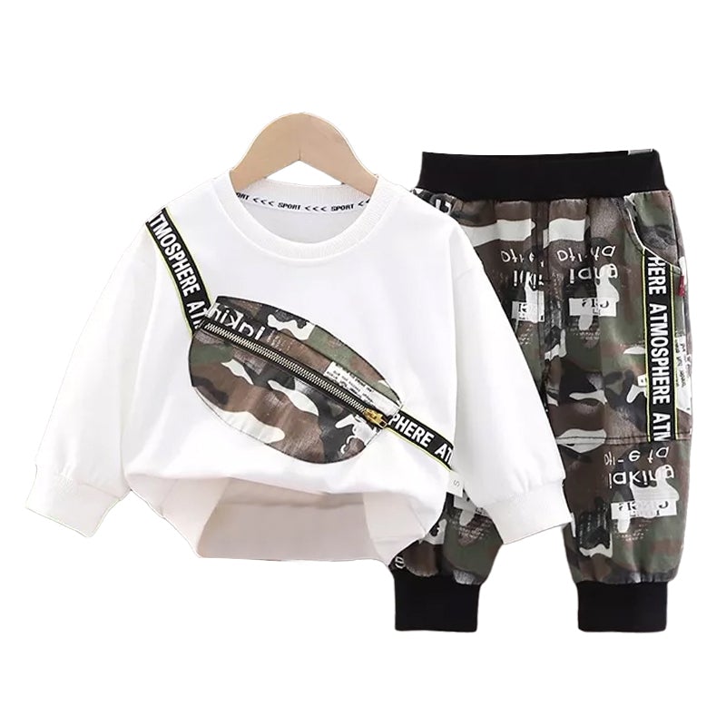 2 Piece Camo Print Sweatshirt and Pants White