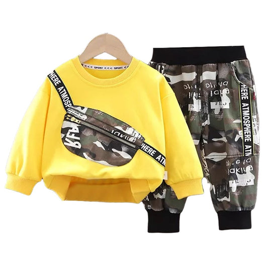 2 Piece Camo Print Sweatshirt and Pants Yellow