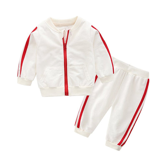white Casual 2 piece W/ Red Striped